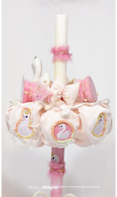 Lumanare de botez pentru fetite cu lebeda fermecata, Lebada Roz Pink Swan 9